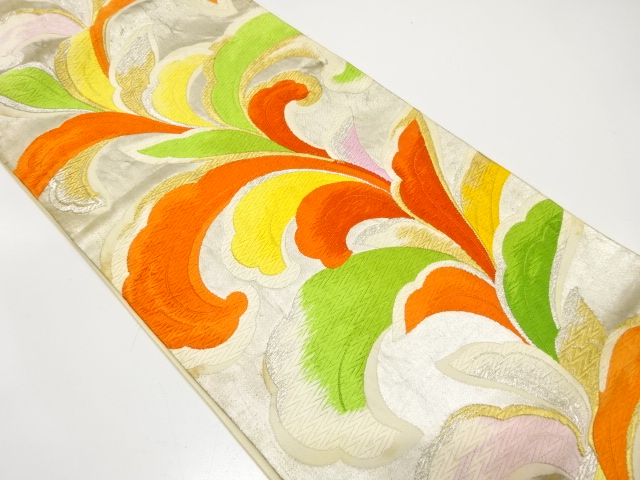 JAPANESE KIMONO / ANTIQUE FUKURO OBI / SILK / WOVEN ARABESQUE